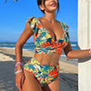 MAËLLE – Bikini-set med omlottopp & hög midja | Bladmönster & smickrande design