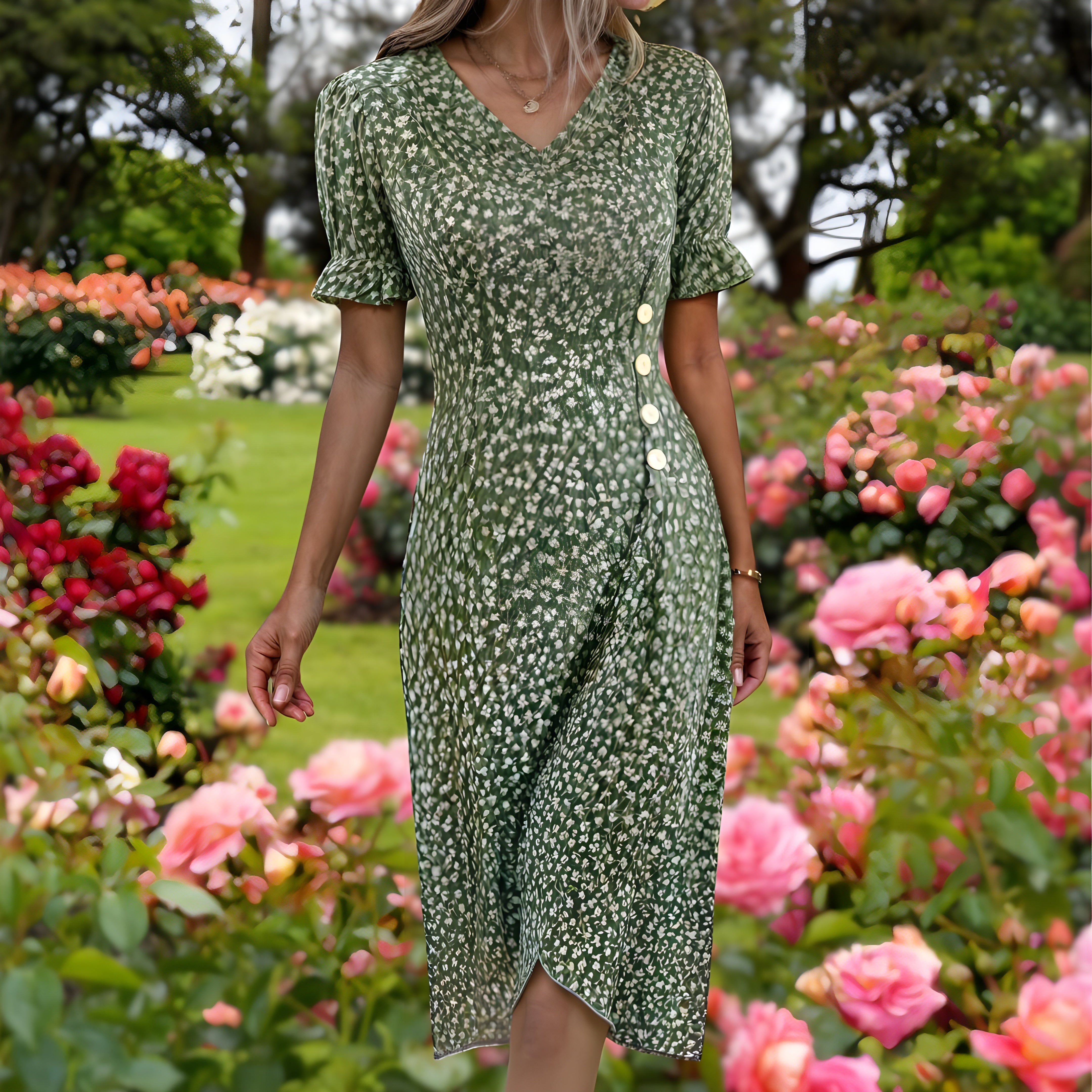 Elise™ - elegant blombladsklänning™
