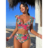 MAËLLE – Bikini-set med omlottopp & hög midja | Bladmönster & smickrande design
