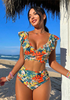 MAËLLE – Bikini-set med omlottopp & hög midja | Bladmönster & smickrande design