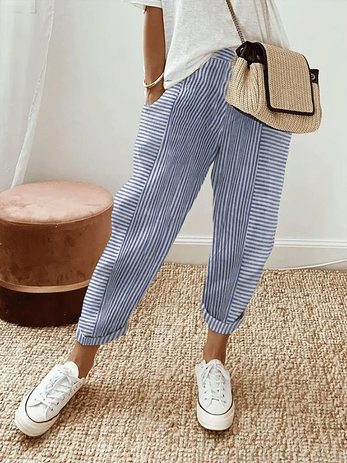 Emma™ | Randiga byxor för damer i casual-modell