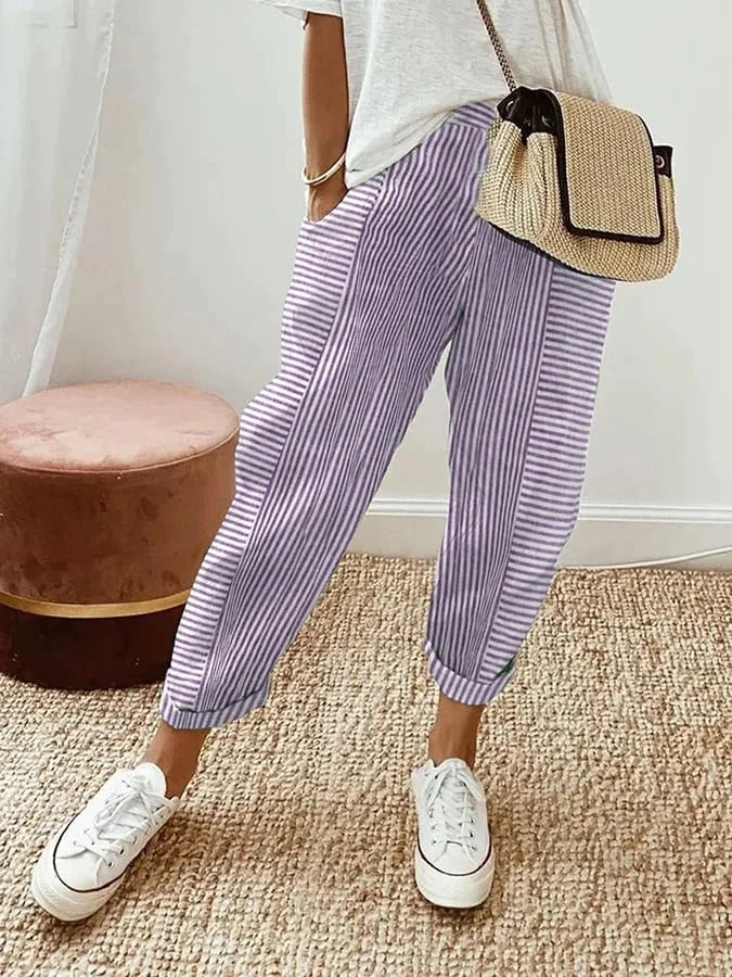 Emma™ | Randiga byxor för damer i casual-modell