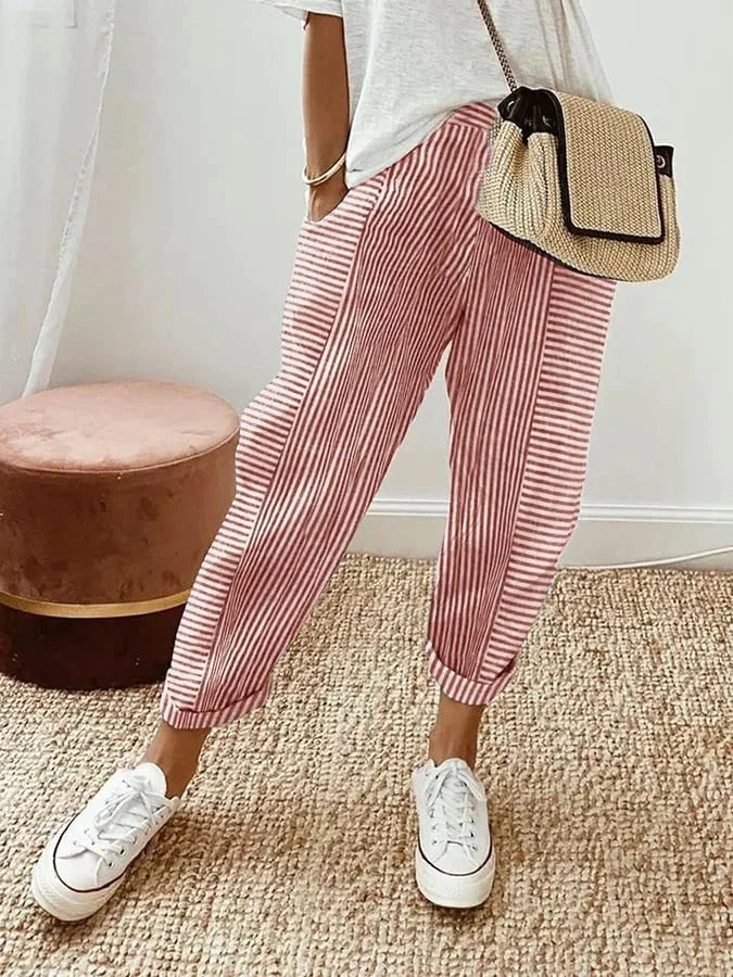 Emma™ | Randiga byxor för damer i casual-modell