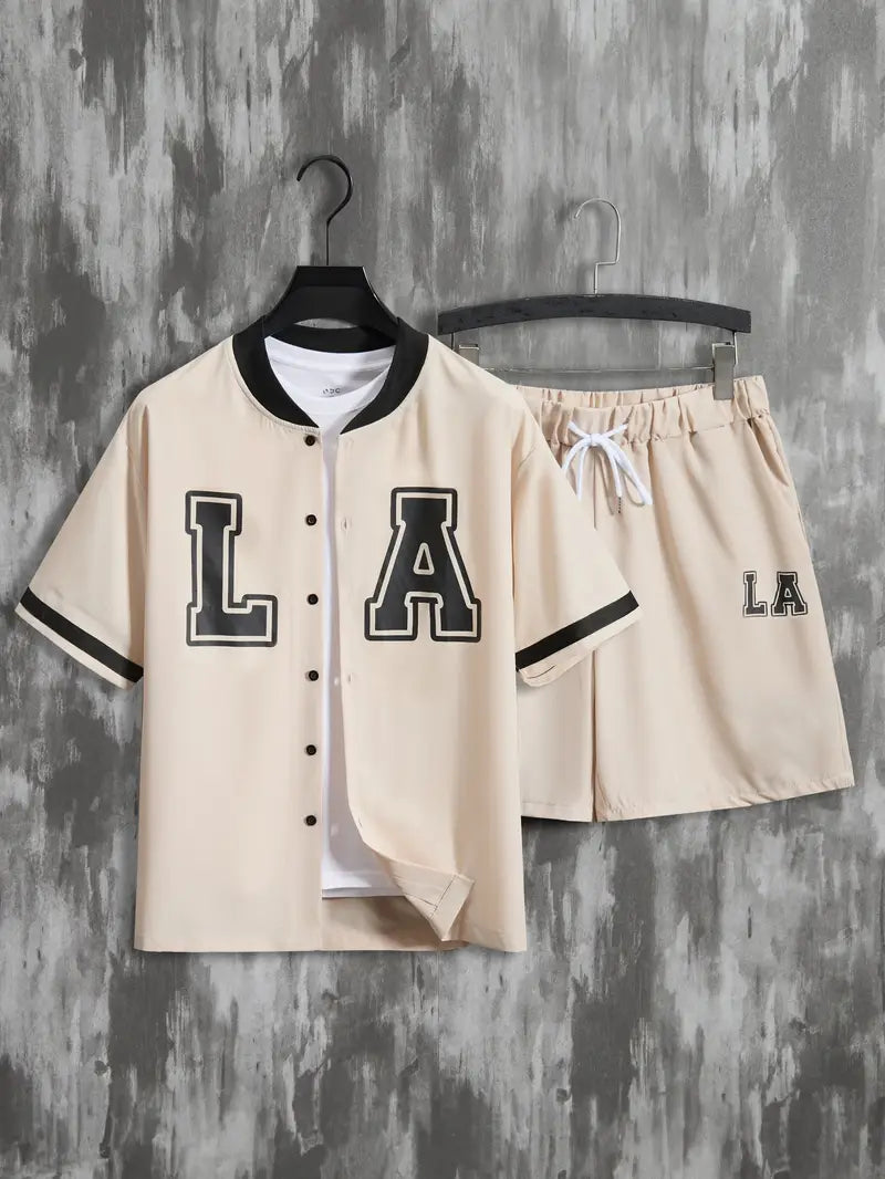 Felix | 2-Delad Trendig Sommarset – Baseballskjorta & Shorts för Män