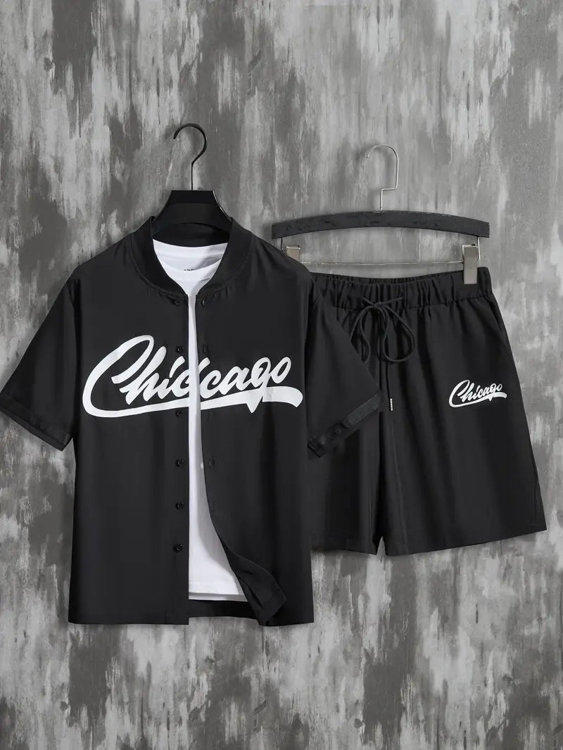 Felix | 2-Delad Trendig Sommarset – Baseballskjorta & Shorts för Män