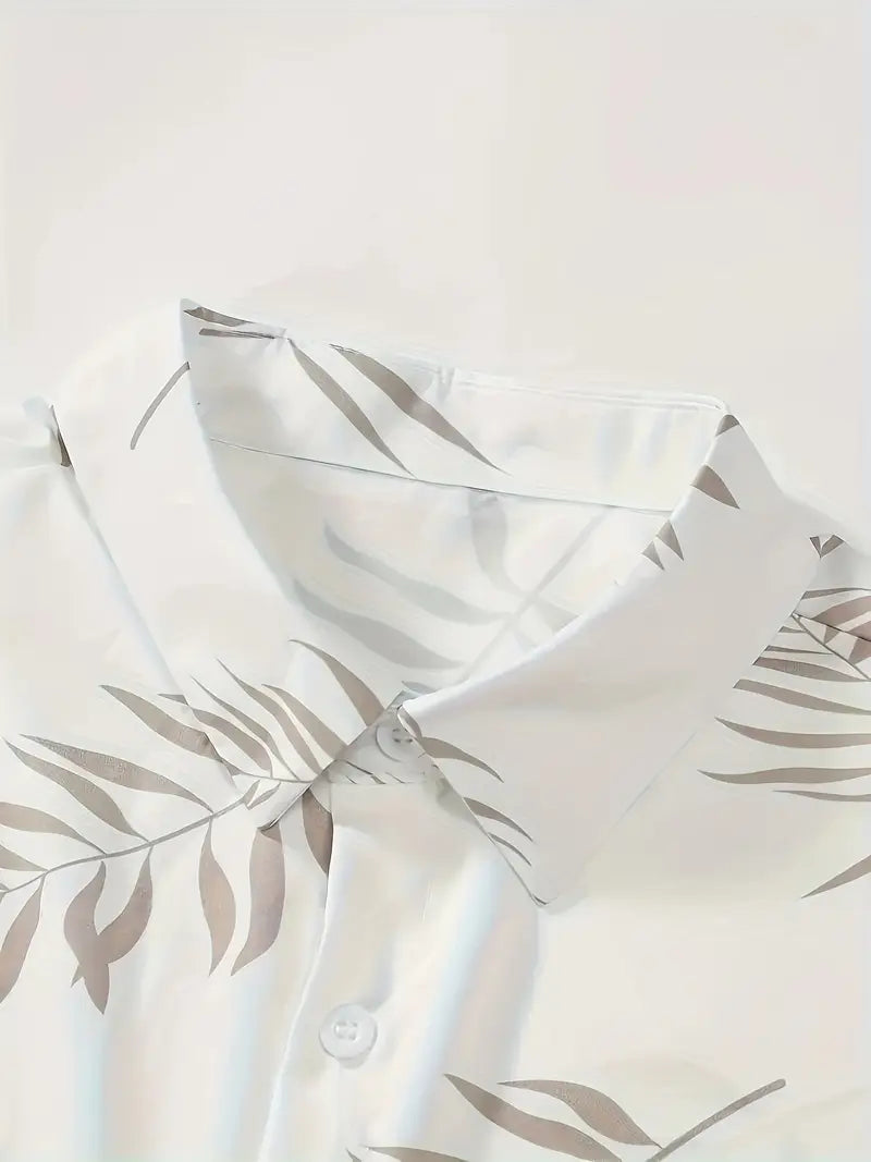 Alex| Tropiskt Sommarset med Bladprint – Skjorta & Shorts för Män