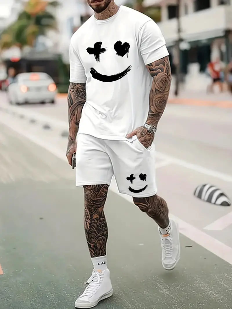 Tommy | Smiley Print Sommarset – T-shirt & Shorts för Män