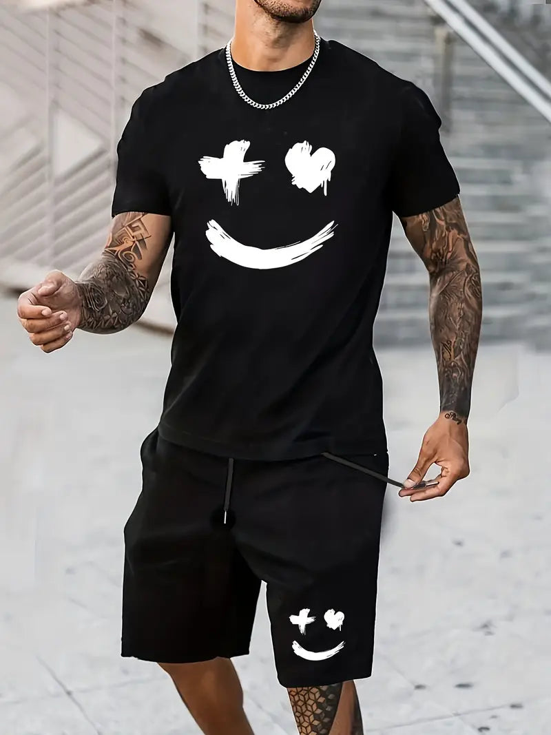 Tommy | Smiley Print Sommarset – T-shirt & Shorts för Män